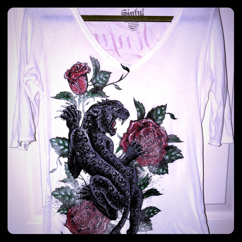 Embellished Sinful Panther Tee sz. Medium